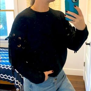 Tie Detail Popover Solid Sweater